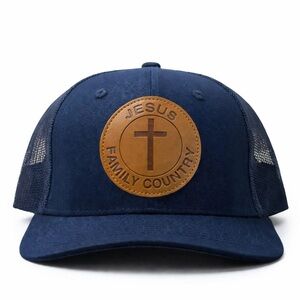 Jesus Family Country Trucker Christian Hat Leather Patch Charlie Kirk Style Hat